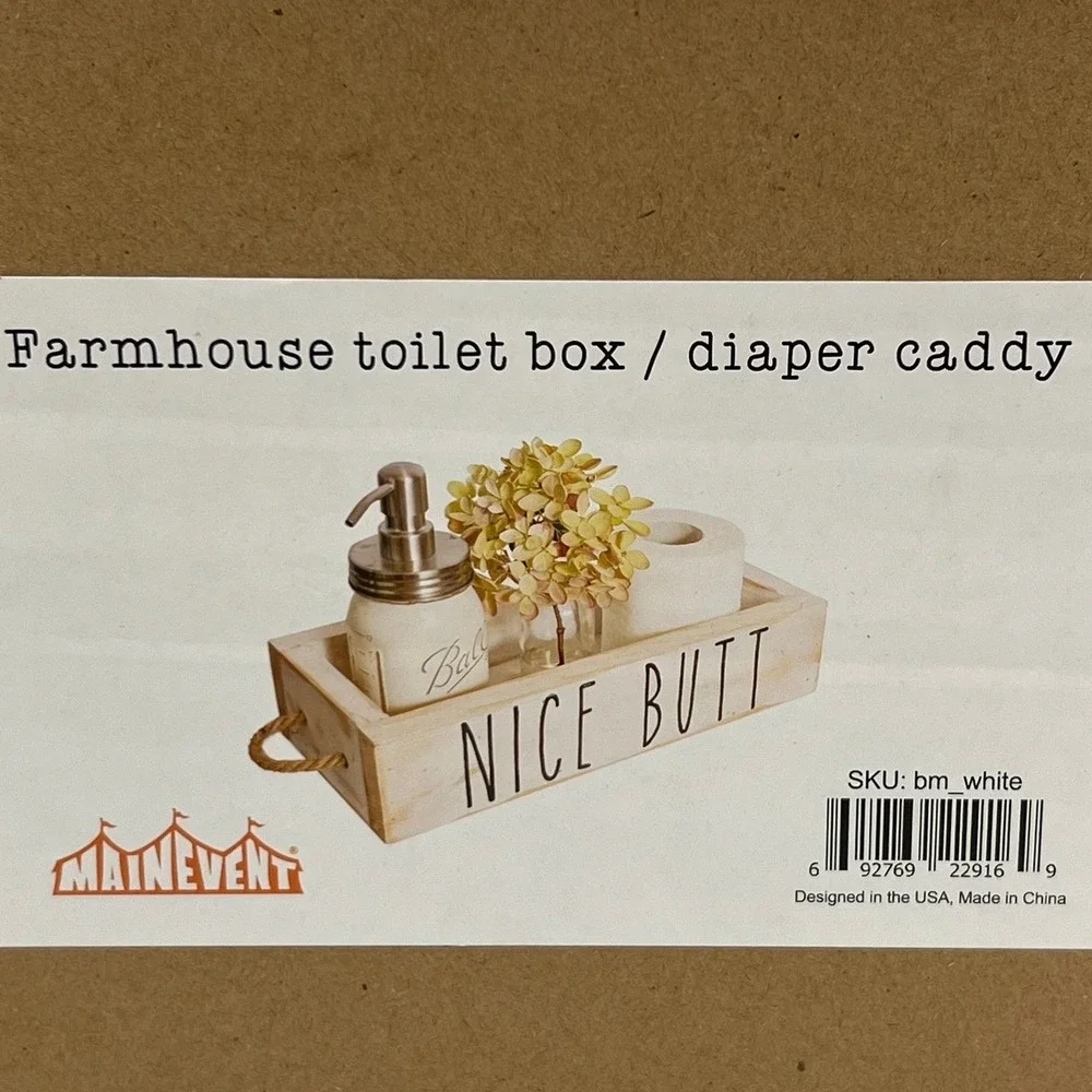 Mainevent Nice Butt Toilet Box Diaper Caddy White Farmhouse Brand New